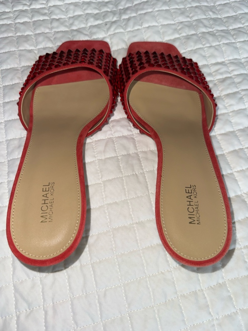 Michael Kors Red Studded Open-Toe Heels NWOB - Picture 9 of 10